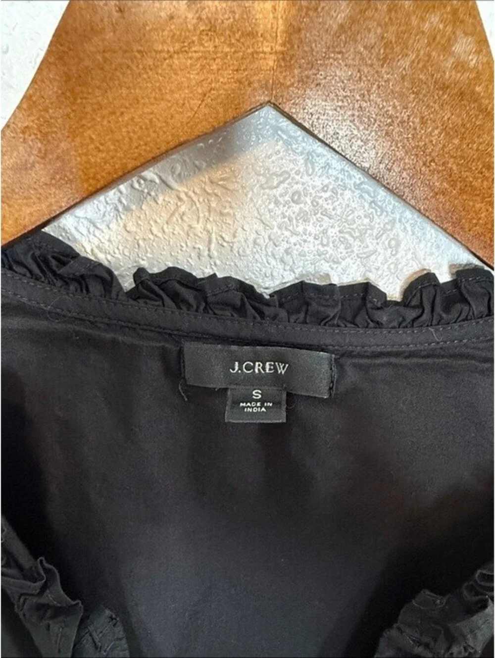 J.Crew Re-Imagined Black Cotton Poplin Ruffle Puff Sleeve Tiered Dress Small